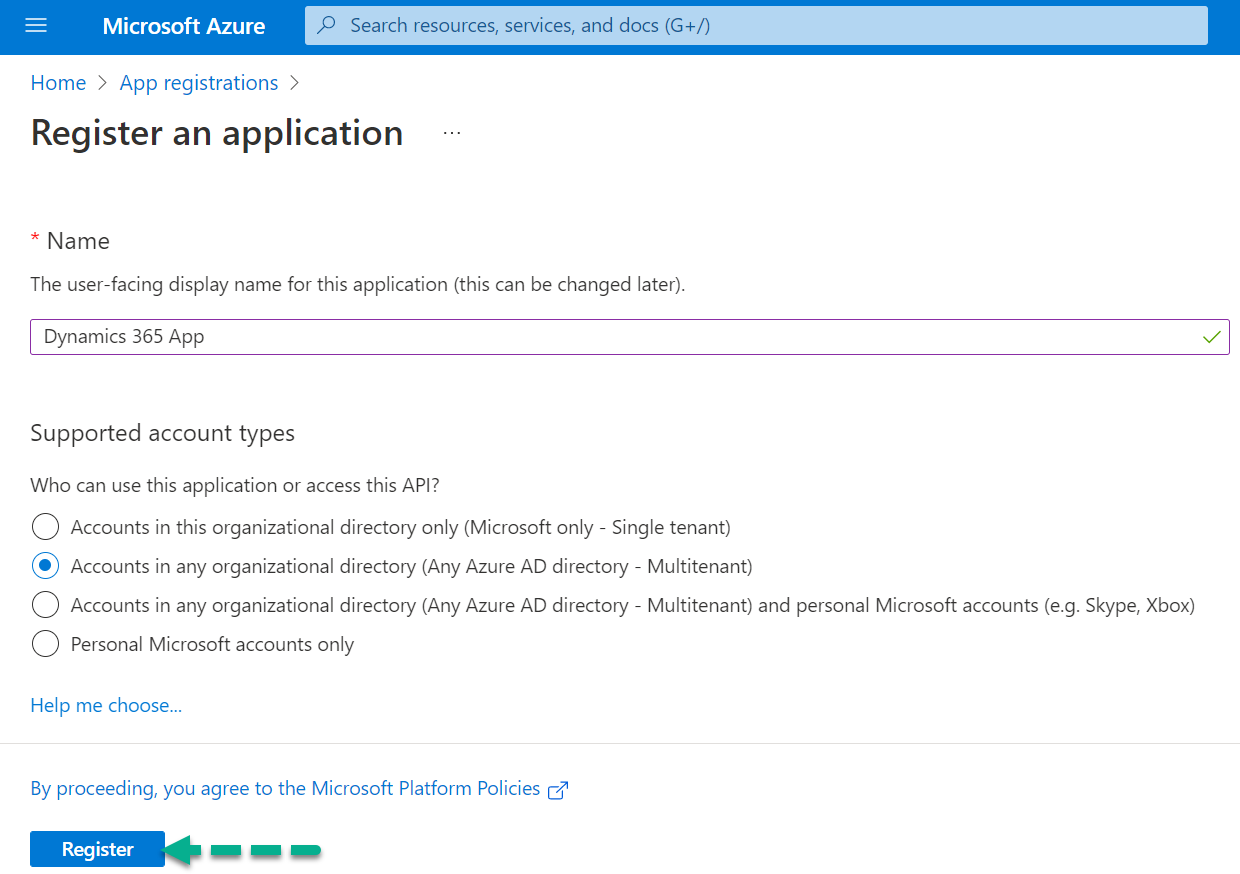 Register an App in Azure Active Directory for Dynamics 365 CE Online